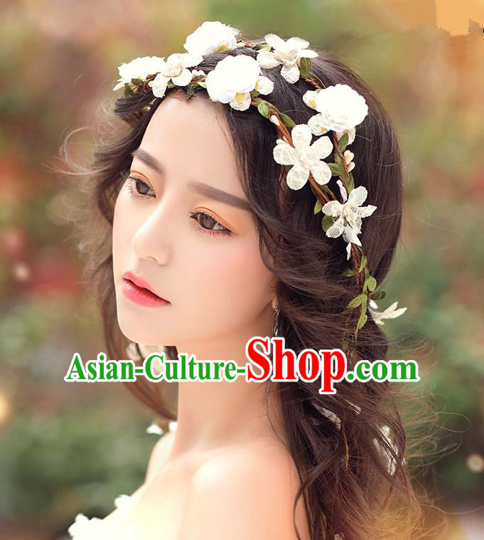 Top Grade Handmade Wedding Bride Hair Accessories, Traditional Princess White Flowers Hair Clasp Wedding Headwear for Women