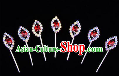 Chinese Ancient Peking Opera Head Accessories Young Lady Diva Colorful Crystal Red Hairpins Complete Set, Traditional Chinese Beijing Opera Hua Tan Hair Clasp Head-ornaments