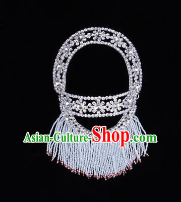 Chinese Ancient Peking Opera Head Accessories Young Lady Diva White Hairpins Back Temples Curtain, Traditional Chinese Beijing Opera Hua Tan Hair Clasp Head-ornaments