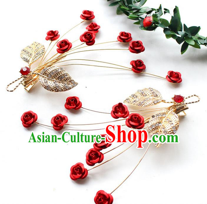 Top Grade Handmade Wedding Bride Hair Accessories Headpiece, Traditional Princess Wedding Headwear Rose Hair Stick for Women