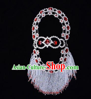 Chinese Ancient Peking Opera Head Accessories Young Lady Diva Red Crystal Hairpins Back Temples Curtain, Traditional Chinese Beijing Opera Hua Tan Hair Clasp Head-ornaments