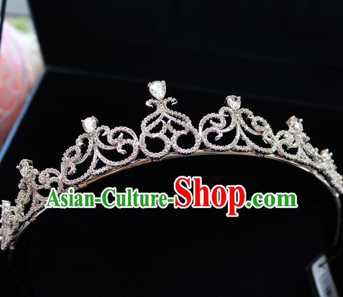 Top Grade Handmade Wedding Bride Hair Accessories Crown, Traditional Baroque Queen Zircon Crystal Royal Crown Wedding Headpiece for Women