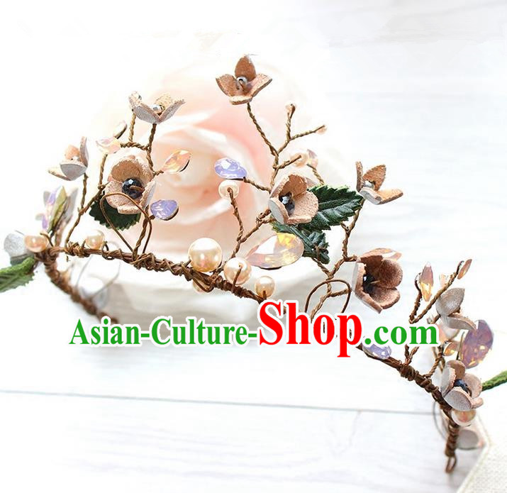 Top Grade Handmade Wedding Bride Hair Accessories Opal Flowers Headwear, Traditional Princess Baroque Hair Clasp for Women
