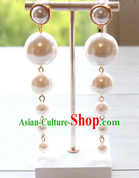 Top Grade Handmade Wedding Bride Accessories Earrings, Traditional Princess Wedding Long Tassel Pearl Eardrop for Women