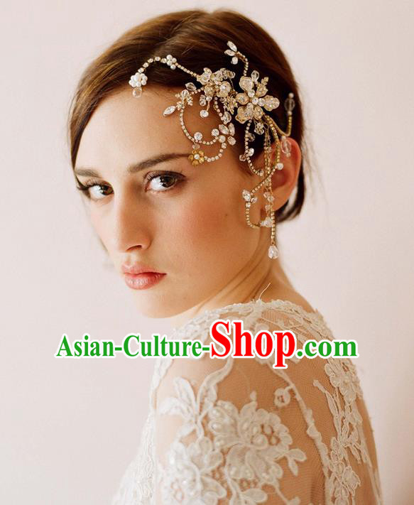 Top Grade Handmade Wedding Bride Hair Accessories Forehead Ornament, Traditional Princess Baroque Hair Stick Headpiece for Women