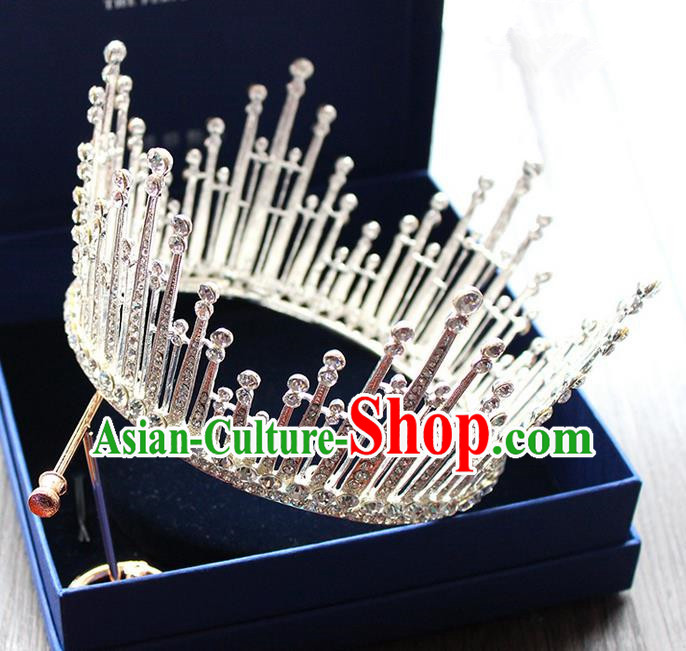 Top Grade Handmade Wedding Bride Hair Accessories Luxury Queen Crown, Traditional Baroque Princess Crystal Royal Crown Wedding Headpiece for Women