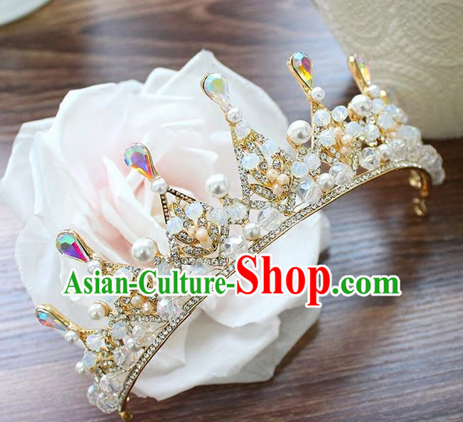 Top Grade Handmade Wedding Bride Hair Accessories Luxury Queen Pearl Crown, Traditional Baroque Princess Crystal Royal Crown Wedding Headpiece for Women