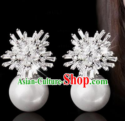 Top Grade Handmade Wedding Bride Accessories Pearl Earrings, Traditional Princess Wedding Crystal Eardrop for Women