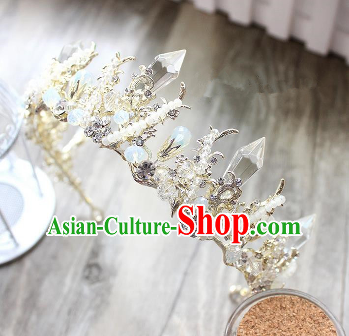 Top Grade Handmade Wedding Bride Hair Accessories Luxury Queen Pearl Crown, Traditional Baroque Princess Crystal Royal Crown Wedding Headwear for Women