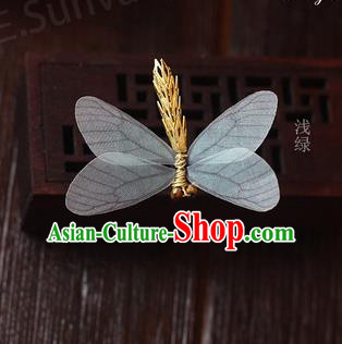 Top Grade Handmade Wedding Bride Hair Accessories Barrette, Traditional Princess Baroque Light Green Dragonfly Hair Claw Wedding Headpiece for Women