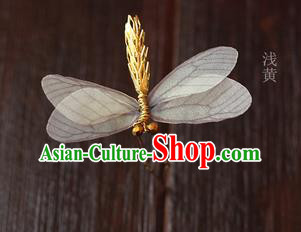 Top Grade Handmade Wedding Bride Hair Accessories Barrette, Traditional Princess Baroque Light Yellow Dragonfly Hair Claw Wedding Headpiece for Women