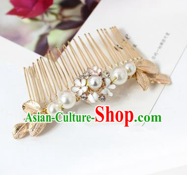 Top Grade Handmade Wedding Bride Hair Accessories Barrette, Traditional Princess Baroque Pearl Hair Comb Wedding Headpiece for Women