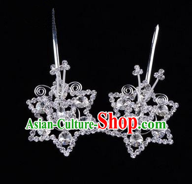 Chinese Ancient Peking Opera Head Accessories Diva White Crystal Hexagonal Hairpins, Traditional Chinese Beijing Opera Princess Hua Tan Hair Clasp Head-ornaments