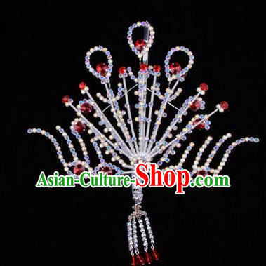 Chinese Ancient Peking Opera Head Accessories Diva Red Crystal Phoenix Hairpins Step Shake, Traditional Chinese Beijing Opera Princess Hua Tan Hair Clasp Head-ornaments