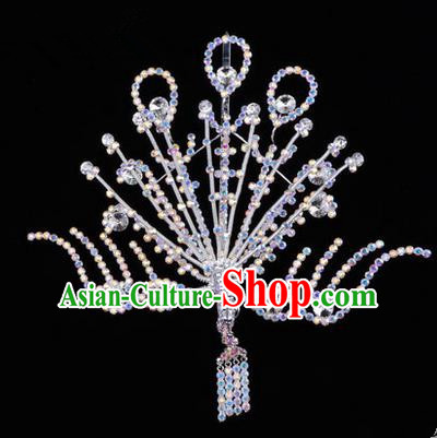 Chinese Ancient Peking Opera Head Accessories Diva White Crystal Phoenix Hairpins Step Shake, Traditional Chinese Beijing Opera Princess Hua Tan Hair Clasp Head-ornaments