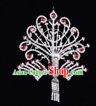 Chinese Ancient Peking Opera Head Accessories Diva Red Tassel Crystal Phoenix Hairpins Step Shake, Traditional Chinese Beijing Opera Princess Hua Tan Hair Clasp Head-ornaments