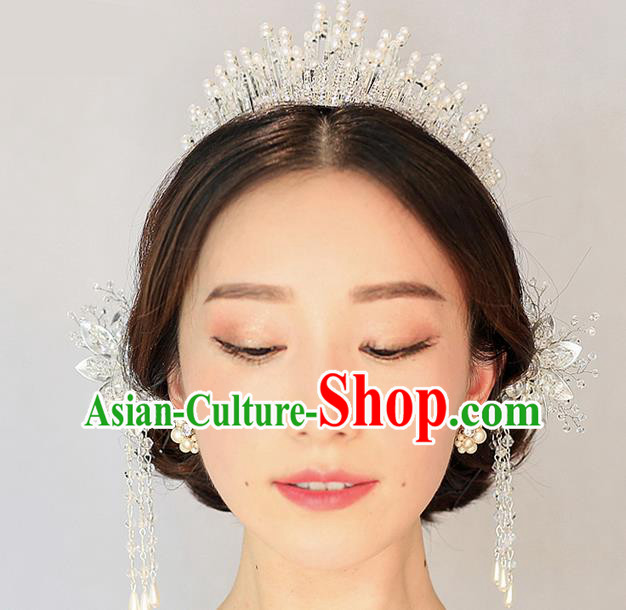 Top Grade Handmade Wedding Bride Hair Accessories Crystal Headwear, Traditional Princess Baroque Pearl Royal Crown Wedding Headpiece for Women