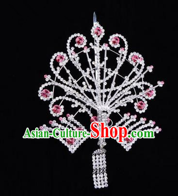 Chinese Ancient Peking Opera Head Accessories Diva Pink Tassel Crystal Phoenix Hairpins Step Shake, Traditional Chinese Beijing Opera Princess Hua Tan Hair Clasp Head-ornaments