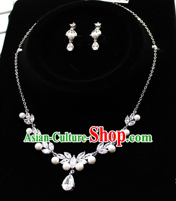 Top Grade Handmade Wedding Bride Accessories Necklace and Earrings, Traditional Princess Crystal Zircon Wedding Eardrop for Women