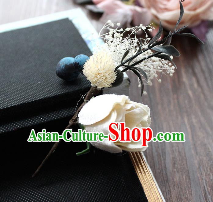 Top Grade Handmade Wedding Bride Hair Accessories Flower Hairpin, Traditional Princess Brooch Wedding White Rose for Women