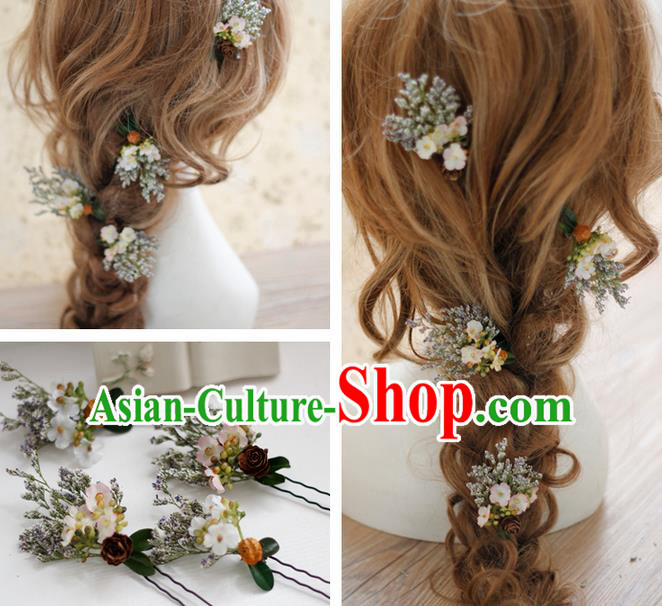 Top Grade Handmade Wedding Bride Hair Accessories Hairpins Complete Set, Traditional Princess White Flowers Wedding Headwear for Women