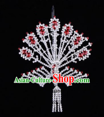 Chinese Ancient Peking Opera Head Accessories Diva Crystal Phoenix Hairpins Red Tassel Step Shake, Traditional Chinese Beijing Opera Princess Hua Tan Hair Clasp Head-ornaments