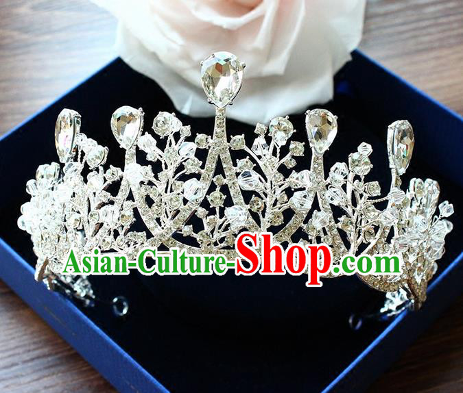 Top Grade Handmade Wedding Bride Hair Accessories Crown, Traditional Baroque Queen Zircon Crystal Royal Crown Wedding Headpiece for Women