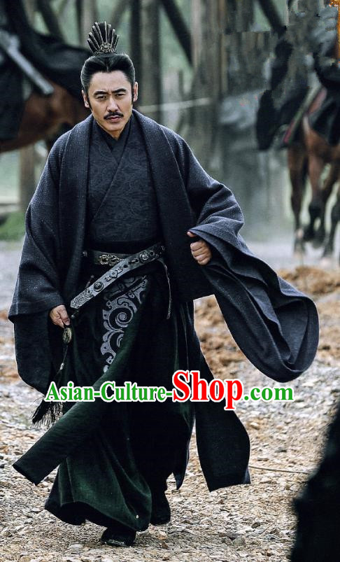 Traditional Ancient Chinese Three Kingdoms Period Minister Costume, The Advisors Alliance Military Counsellor Robe Clothing and Headpiece Complete Set