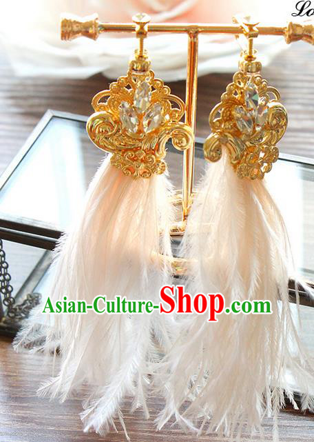 Top Grade Handmade Wedding Bride Earrings, Traditional Princess Baroque Feather Tassel Wedding Accessories Eardrop for Women