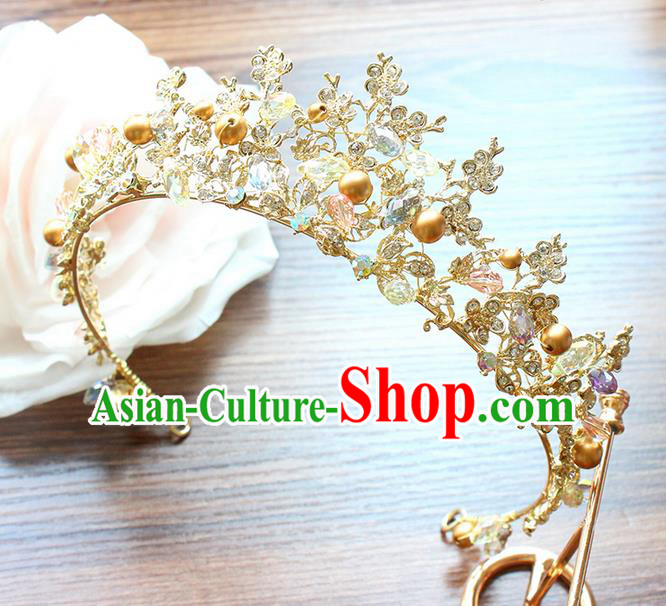 Top Grade Handmade Wedding Bride Hair Accessories Luxury Pearl Crown, Traditional Baroque Princess Crystal Royal Crown Wedding Headwear for Women