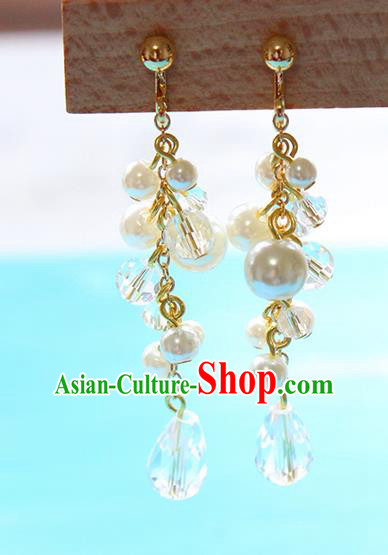 Top Grade Handmade China Wedding Bride Accessories Pearl Earrings, Traditional Princess Crystal Wedding Eardrop for Women