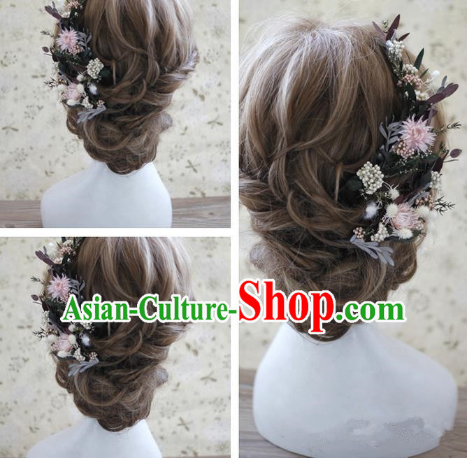 Top Grade Handmade Wedding Bride Hair Accessories Pink Flowers Hairpins, Traditional Princess Baroque Headpiece Complete Set for Women