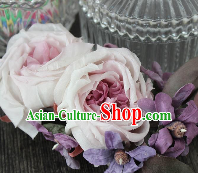 Top Grade Handmade Wedding Bride Hair Accessories, Traditional Princess Wedding Silk Rose Hairpins Headwear for Women