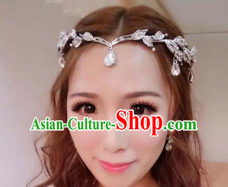 Top Grade Handmade Wedding Bride Hair Accessories Forehead Ornament, Traditional Princess Wedding Crystal Headwear for Women