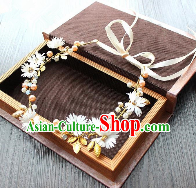 Top Grade Handmade Wedding Bride Hair Accessories Hair Band, Traditional Princess Wedding White Flowers Hair Clasp Headwear for Women