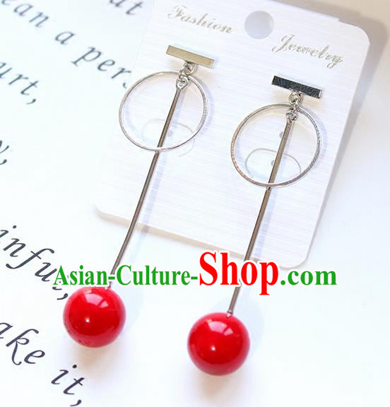 Top Grade Handmade China Wedding Bride Accessories Red Pearl Earrings, Traditional Princess Long Eardrop Wedding Jewelry for Women