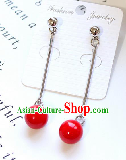 Top Grade Handmade China Wedding Bride Accessories Red Pearl Earrings, Traditional Princess Long Eardrop Wedding Jewelry for Women