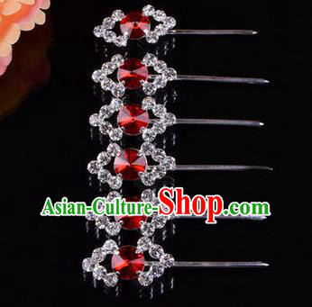 Chinese Ancient Peking Opera Head Accessories Diva Red Crystal Hairpins Rhombus Step Shake, Traditional Chinese Beijing Opera Princess Hua Tan Hair Clasp Head-ornaments