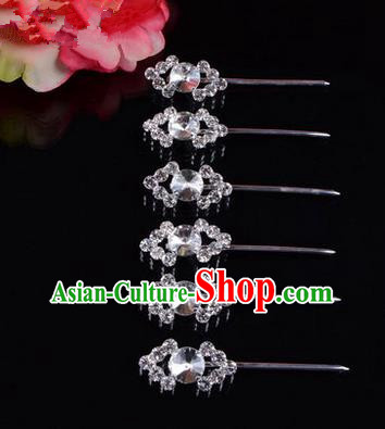 Chinese Ancient Peking Opera Head Accessories Diva White Crystal Hairpins Rhombus Step Shake, Traditional Chinese Beijing Opera Princess Hua Tan Hair Clasp Head-ornaments