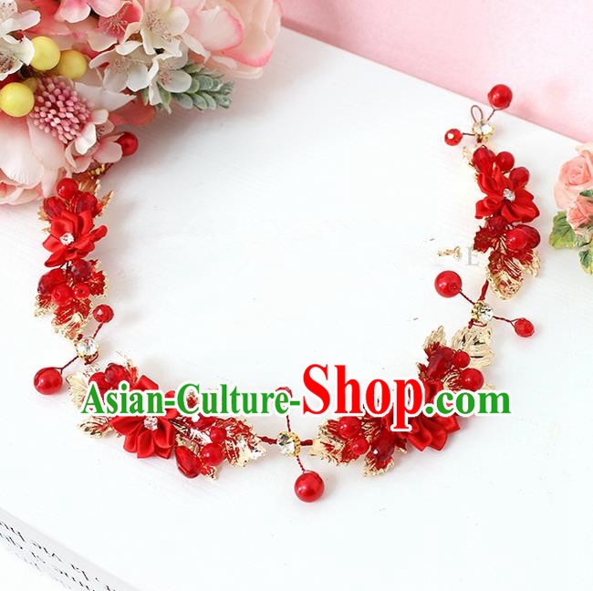 Top Grade Handmade Wedding Bride Hair Accessories Red Flowers Hairpin Head Clasp, Traditional Princess Baroque Headpiece for Women