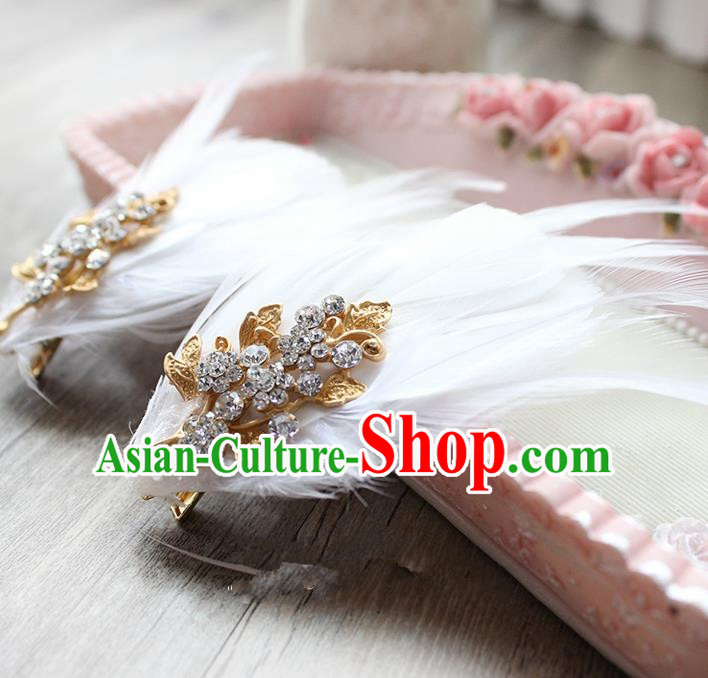 Top Grade Handmade Wedding Bride Hair Accessories Feather Hairpin Hair Clip, Traditional Princess Baroque Headpiece for Women