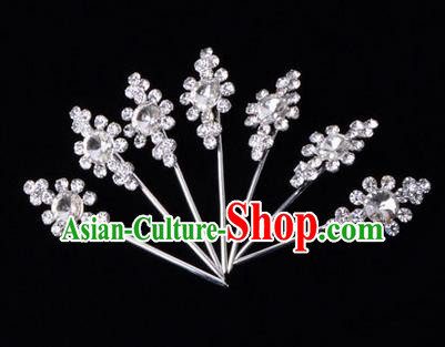 Chinese Ancient Peking Opera Head Accessories Diva White Crystal Hairpins Step Shake, Traditional Chinese Beijing Opera Princess Hua Tan Hair Clasp Head-ornaments