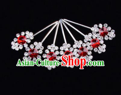 Chinese Ancient Peking Opera Head Accessories Diva Red Crystal Hairpins Step Shake, Traditional Chinese Beijing Opera Princess Hua Tan Hair Clasp Head-ornaments