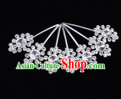 Chinese Ancient Peking Opera Head Accessories Diva White Crystal Hairpins Step Shake, Traditional Chinese Beijing Opera Princess Hua Tan Hair Clasp Head-ornaments