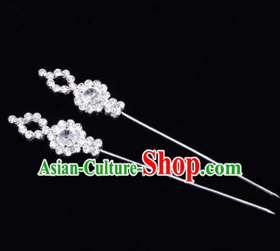 Chinese Ancient Peking Opera Head Accessories Diva White Crystal Hairpins, Traditional Chinese Beijing Opera Princess Hua Tan Hair Clasp Head-ornaments GuDuo Needle