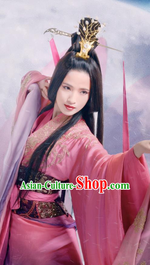 Traditional Ancient Chinese Peri Dance Costume and Headpiece Complete Set, Elegant Hanfu Clothing Chinese Han Dynasty Princess Dance Dress