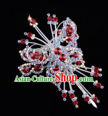 Chinese Ancient Peking Opera Head Accessories Diva Red Colorful Crystal Butterfly Hairpins, Traditional Chinese Beijing Opera Princess Hua Tan Hair Clasp Head-ornaments