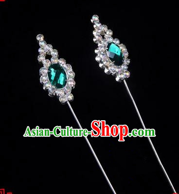 Chinese Ancient Peking Opera Head Accessories Diva Green Crystal Flower Bud Hairpins, Traditional Chinese Beijing Opera Princess Hua Tan Hair Clasp Head-ornaments