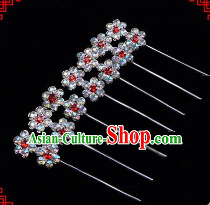 Chinese Ancient Peking Opera Head Accessories Diva Little Plum Blossom Crystal Hairpins, Traditional Chinese Beijing Opera Princess Hua Tan Hair Clasp Head-ornaments