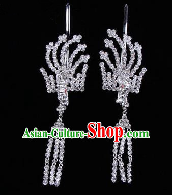 Chinese Ancient Peking Opera Head Accessories Diva Crystal White Tassel Hairpins, Traditional Chinese Beijing Opera Princess Hua Tan Hair Clasp Head-ornaments